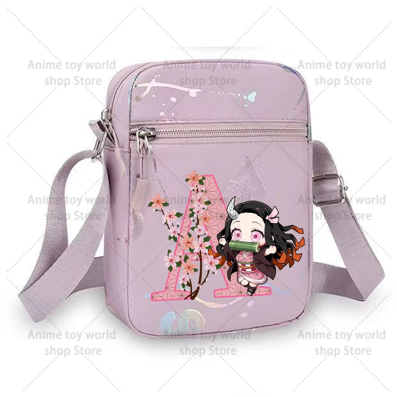 Demon Slayer Shoulder Bag for Girl Cartoon Kamado Letter Adjustable Multiple Compartments Mobile Phone Bag Casual Crossbody Bag