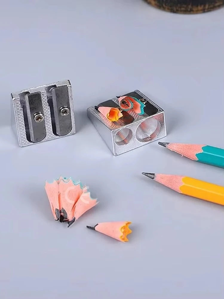 1/10/20Pcs Silver Aluminum Alloy Pencil Sharpener 2-Hole Magnesium Wedge Profile Metal Pen Sharpener for Office School Supplies