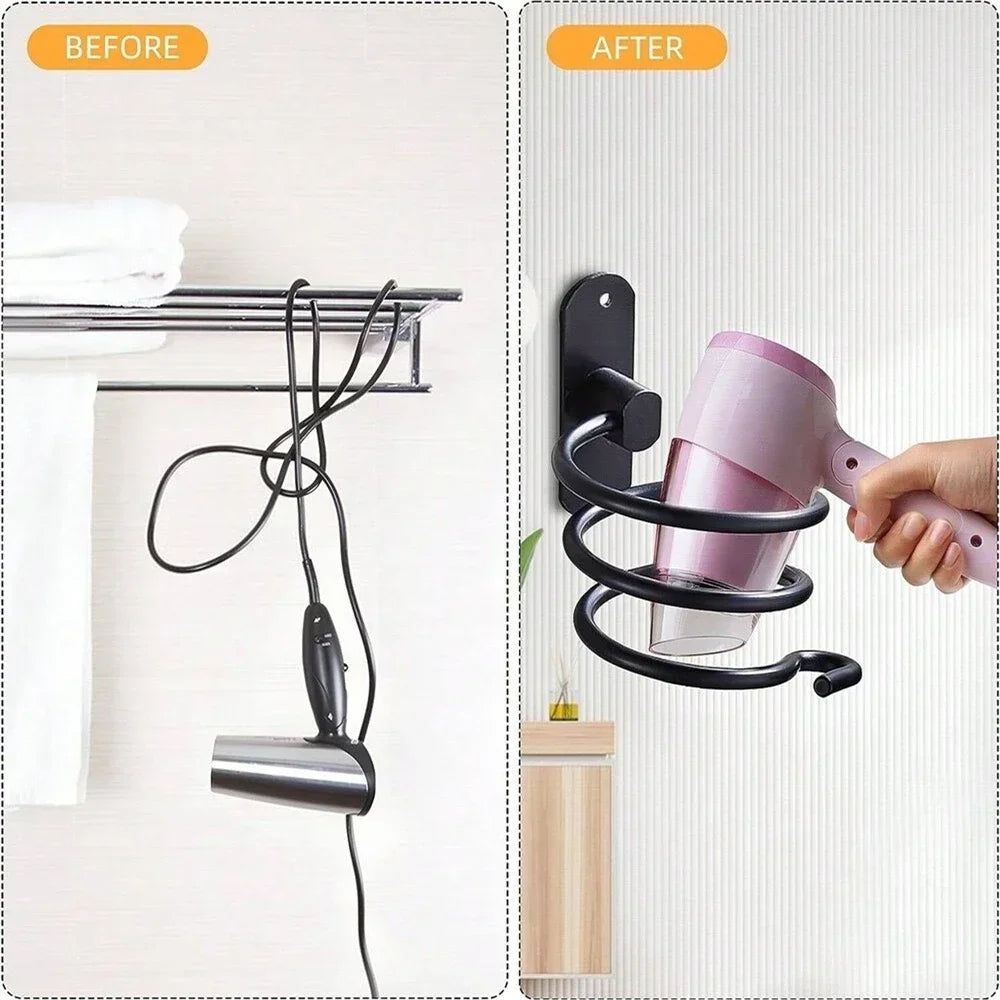 Hair Dryer Holder Wall Mounted Organizer Spiral Stand Holder Rack Aluminum Bathroom Shelf Storage Bathroom Accessory Wall Shelf