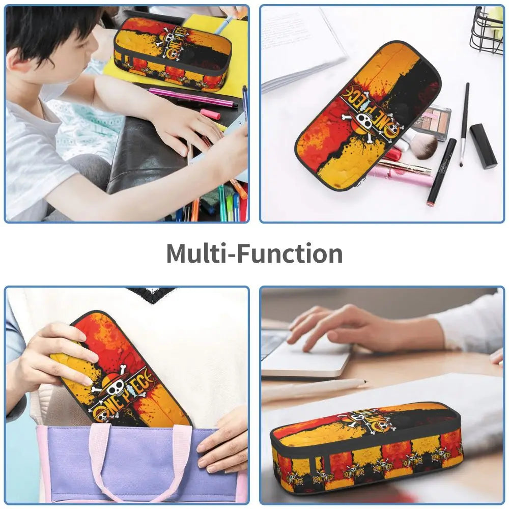 Custom One P-Pieces Cute Pencil Case Boys Girls Large Capacity Straw Hat Pirates Skull Pencil Bag Students Stationery