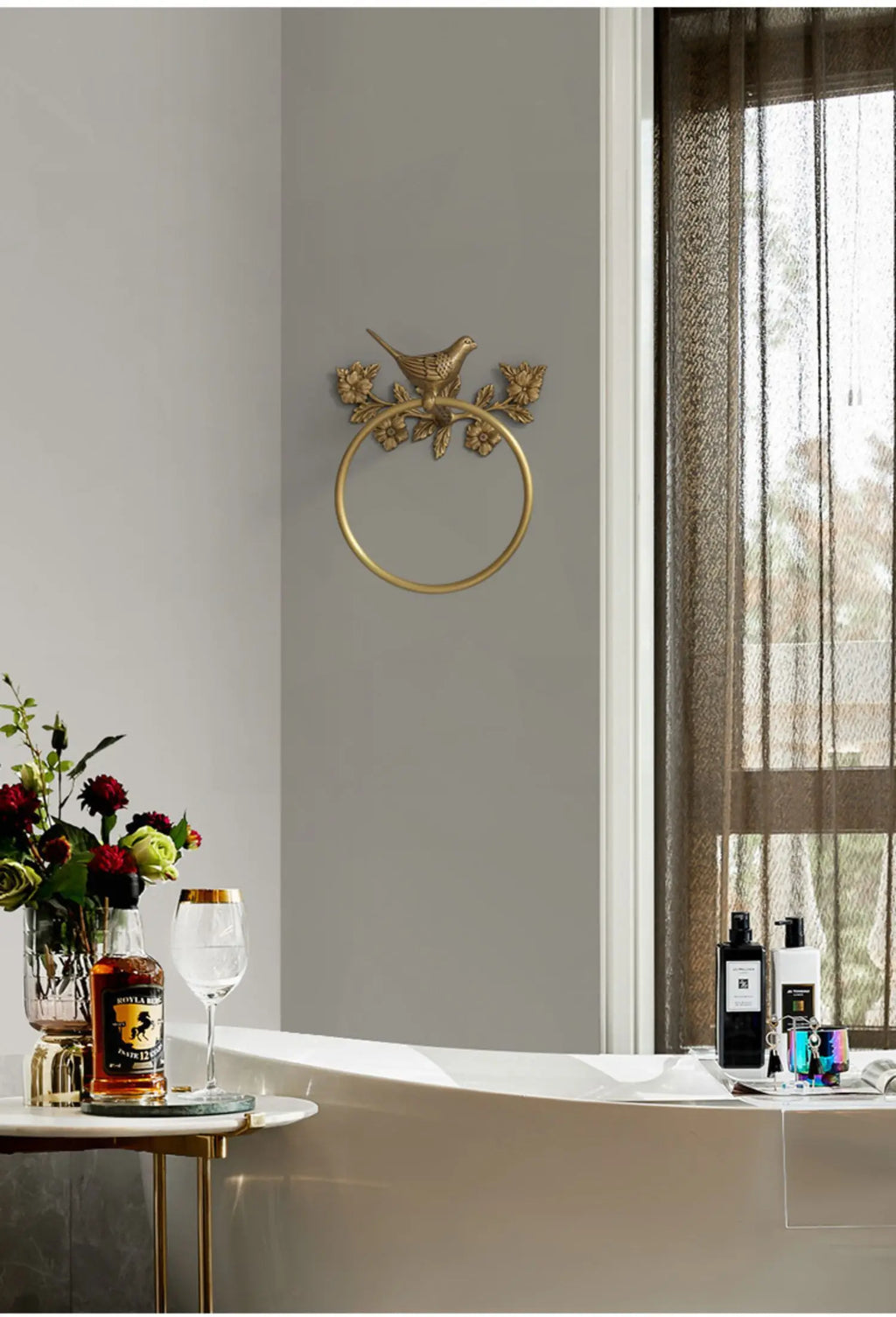 Retro Brass Bird Towel Ring Storage Rack Perforation-free Towel Rack for Bathroom and Bathroom Paper Towel Storage Wall Hanging
