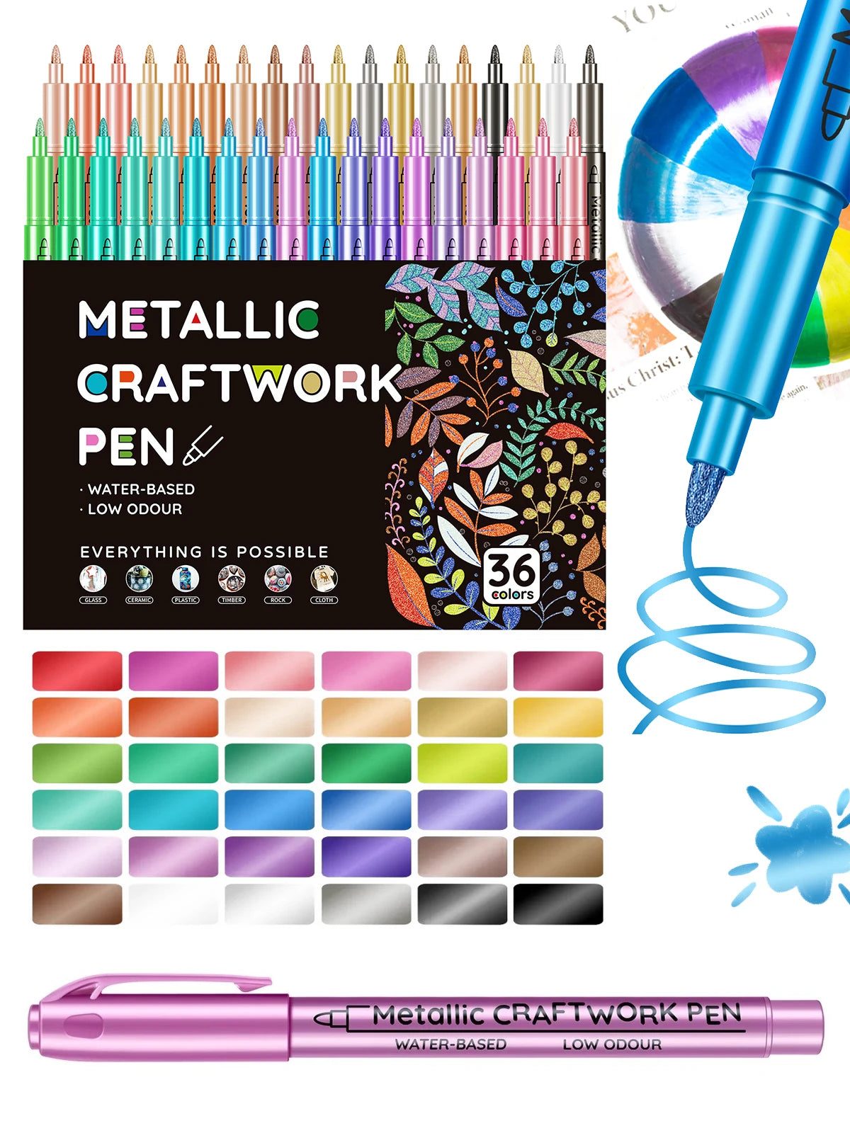 36 Color Metallic Paint Markers Acrylic Paint Pens for Wood Canvas Stone Rock Painting Glass Ceramic Surfaces DIY Crafts