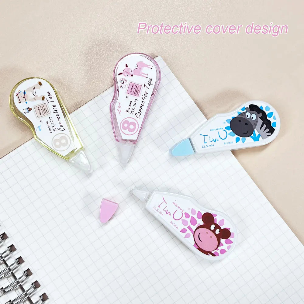 4Pcs Mini Correction Tape, Cartoon Cute Student Error Correction Supplies, Office Financial Correction Tape