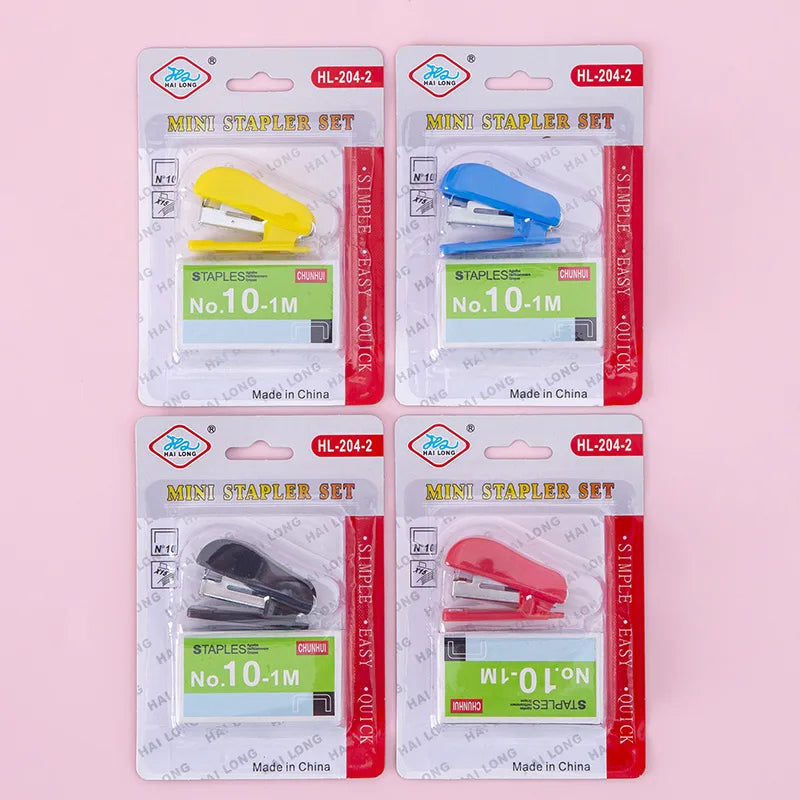 1Set Random Color Mini Size Stapler Set Solid Office Stationery Student Use For No. 10 Staples