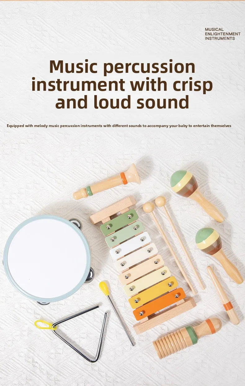 Montessori Wooden Percussion Set 6-in-1 Music Discovery Kit Toy for Toddlers 1-3 Years with Xylophone Shakers Sensory Toys Gifts