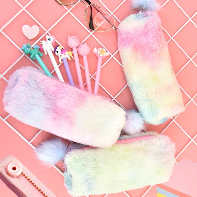 Kawaii Plush Pencil Case Cute Pen Box Large Capacity for Girls Storage Bag Student School Office Supplies Stationery