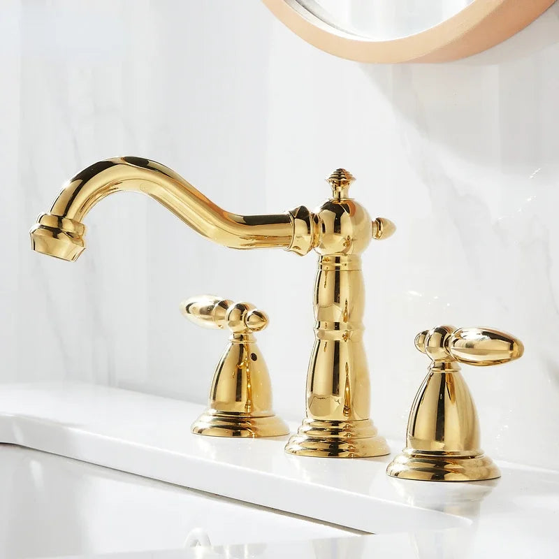 3 PCS Bathroom Faucets Dual Holder Three Hole Widespread Bathroom Sink Basin Faucets Deck Mounted Mixer Tap