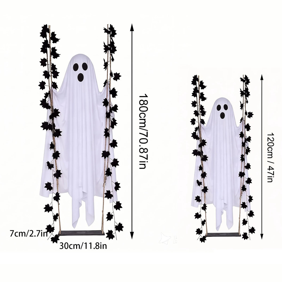Halloween Ghost Pendant Maple Leaf Swing Ghost  Yard Decoration with Battery Box and Remote Control Halloween Party Decorations