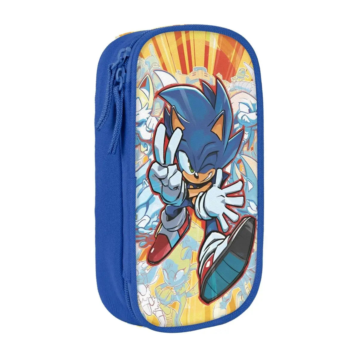 Cartoon Pencil Cases Cute Blue Hedgehogs Shadow  Pen Box Bags Student Large Storage School Supplies Zipper Pencilcases