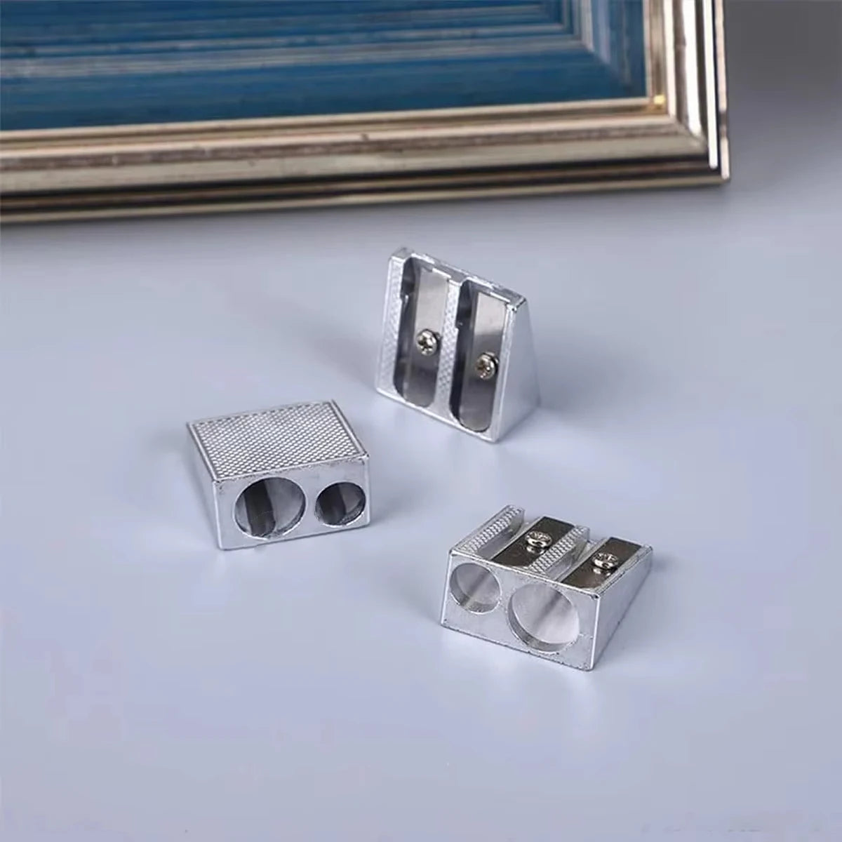 1/10/20Pcs Silver Aluminum Alloy Pencil Sharpener 2-Hole Magnesium Wedge Profile Metal Pen Sharpener for Office School Supplies
