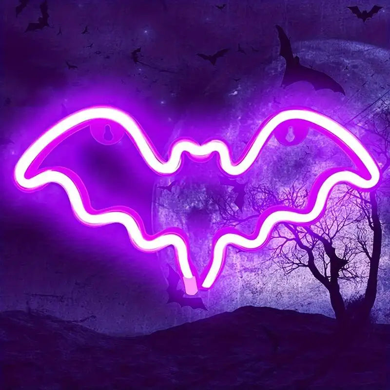 Halloween Decoration Lamp LED Moon Bat Neon Lamp Festival Neon Light For Bedroom Party Wall Home Hanging Decor Adult Kid Gift