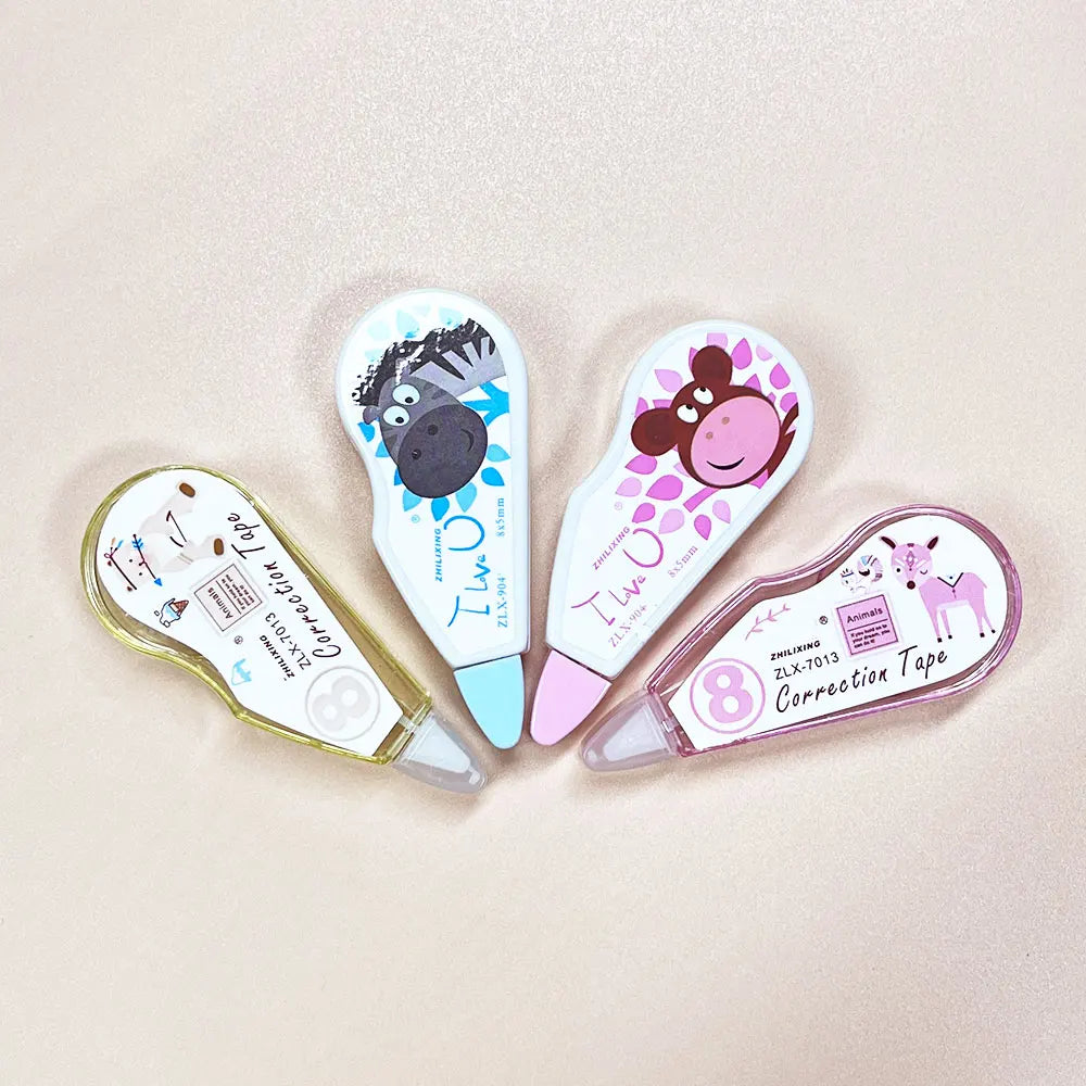 4Pcs Mini Correction Tape, Cartoon Cute Student Error Correction Supplies, Office Financial Correction Tape