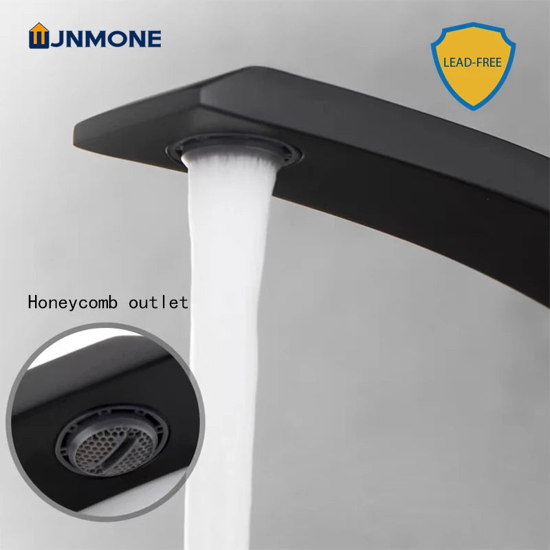Modern Bathroom Sink Faucet Deck Mounted Brass Mixer Water Tap One Hole Crane Vanity Washbasin Black Basin Faucets for Bathroom