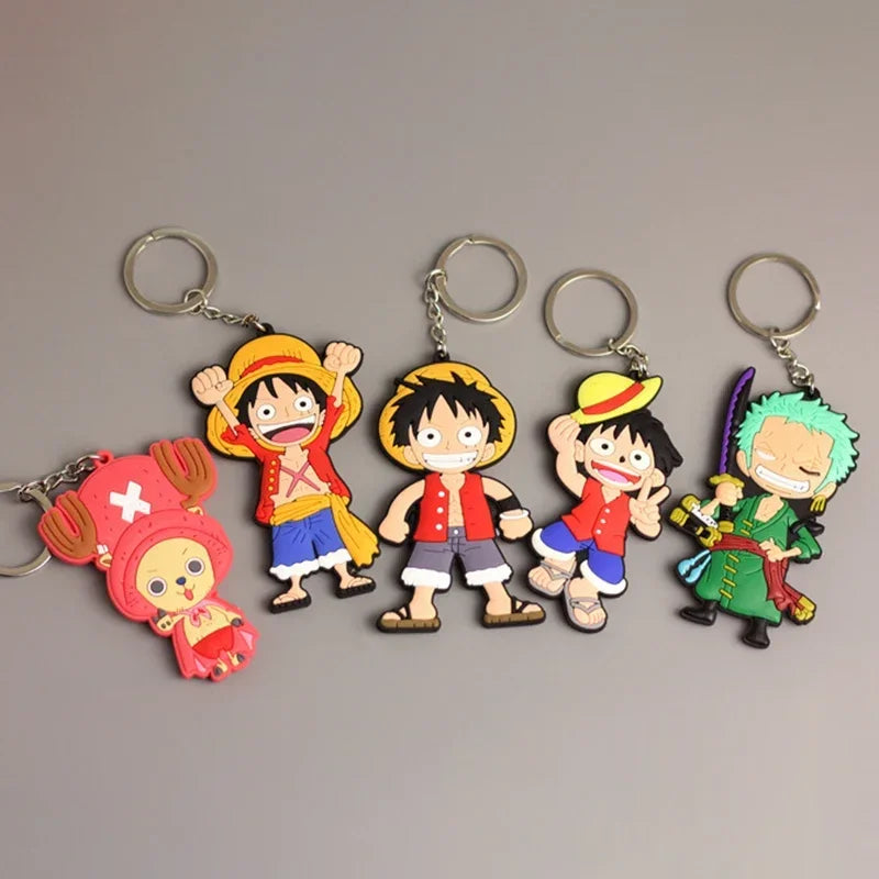 One Piece Anime Keychain Accessories Cartoons Luffy Zoro Action Figures Rubber Keyring for Car Keys Charms Key Chain Toys Gifts