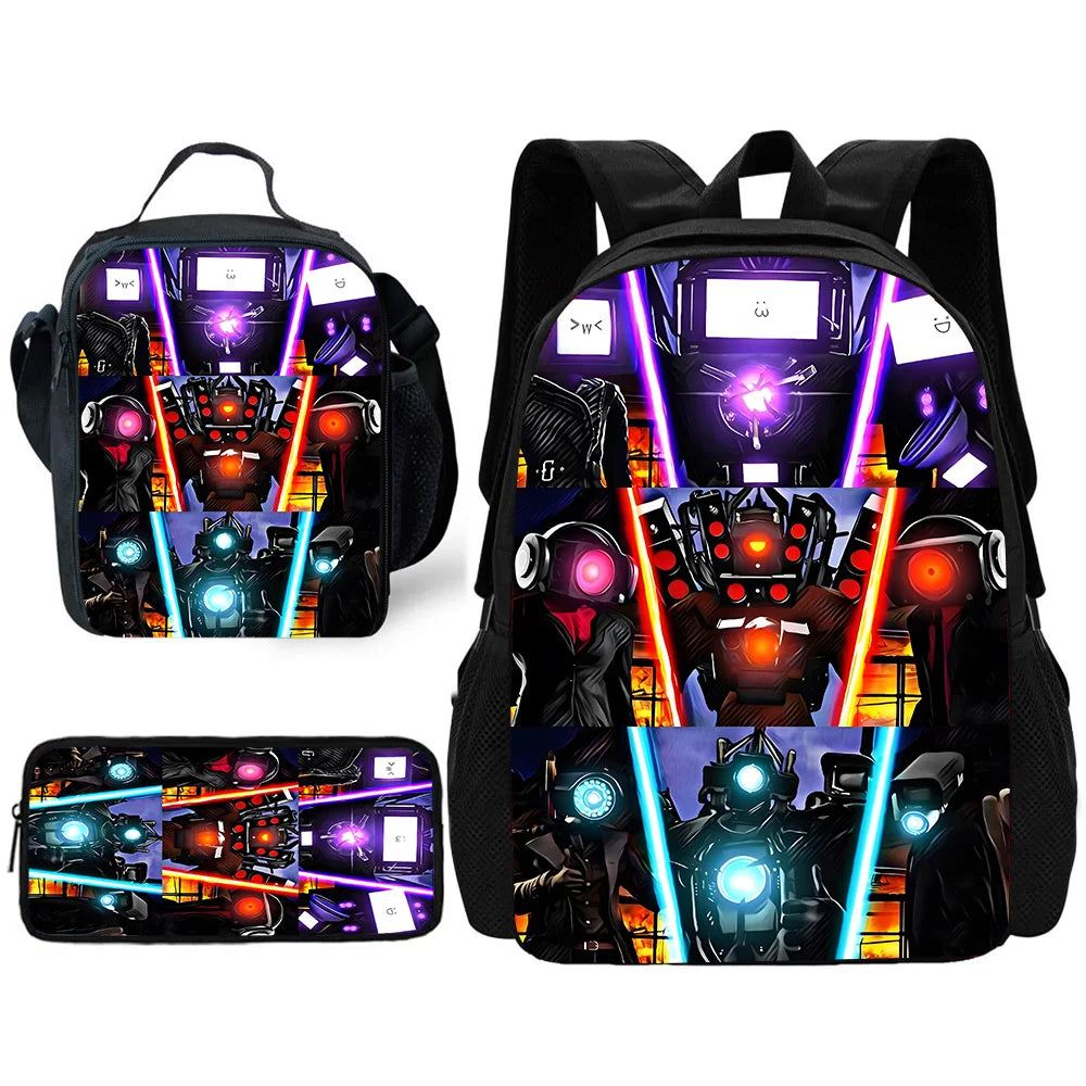 Child School Skibidi Toilet Backpack with Lunch Bags ,Pencil Bags ,School Bags for Boys Girls Best Gift