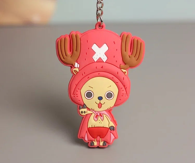 One Piece Anime Keychain Accessories Cartoons Luffy Zoro Action Figures Rubber Keyring for Car Keys Charms Key Chain Toys Gifts