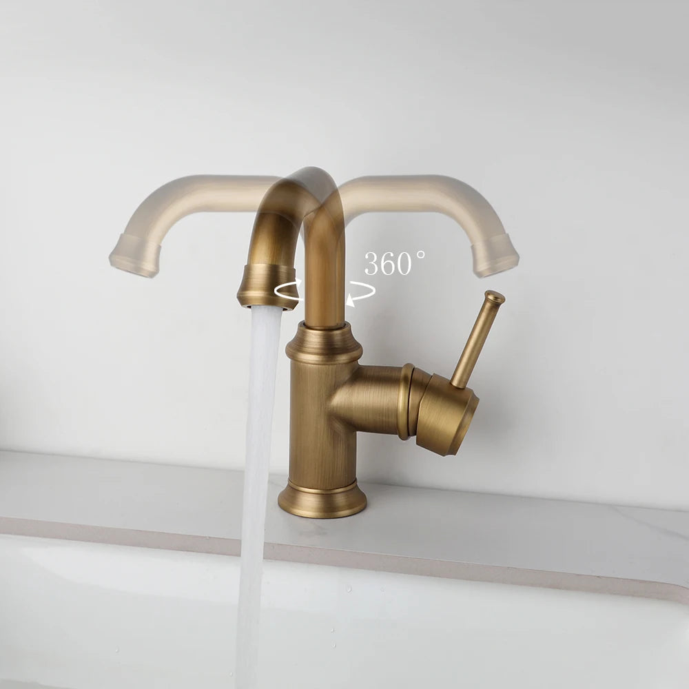 KEMAIDI Antique Brass Single Handle Bathroom Faucets Mixer Tap Multifunctional Faucets 360 Degree Swivel Bathroom Sink Faucet