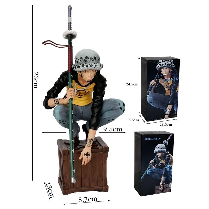 23cm ONE PIECE Anime Figure Oka Shichibukai Trafalgar D. Water Squatting Position Collect Action Figure Pvc Model Doll Gift Toys
