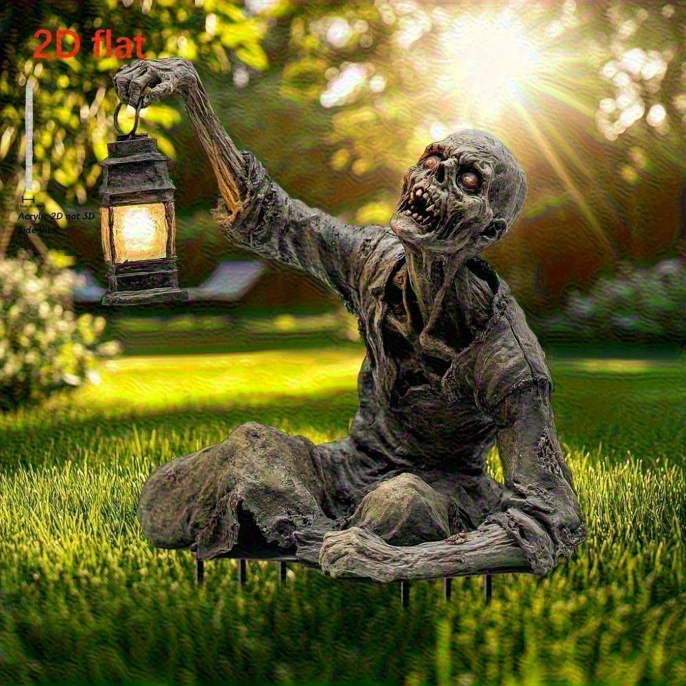 1pcs Halloween Lantern Terror Zombie Ornament Spooky 2D Acrylic Garden Ground Plug Ornament Home Outdoor Garden DIY Decor Gift