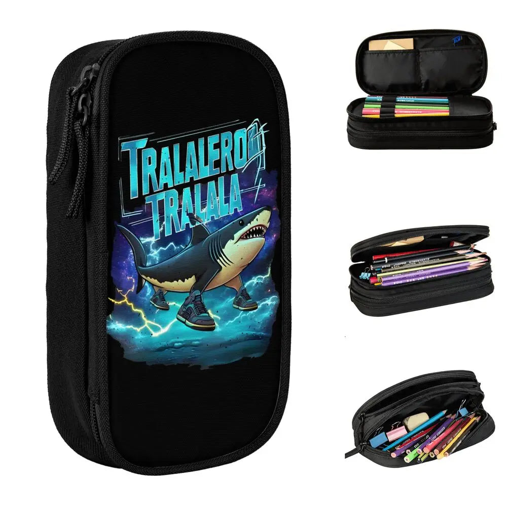 Italian Brainrot Tralalero Tralala Pencil Cases Pencil Pouch Pen Box for Student Big Capacity Bag School Supplies Stationery