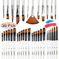 36pcs Premium Artist Paint Brush Set - Versatile Nylon Bristle Brushes For Acrylic, Oil & Watercolor - Includes Round, Filbert,