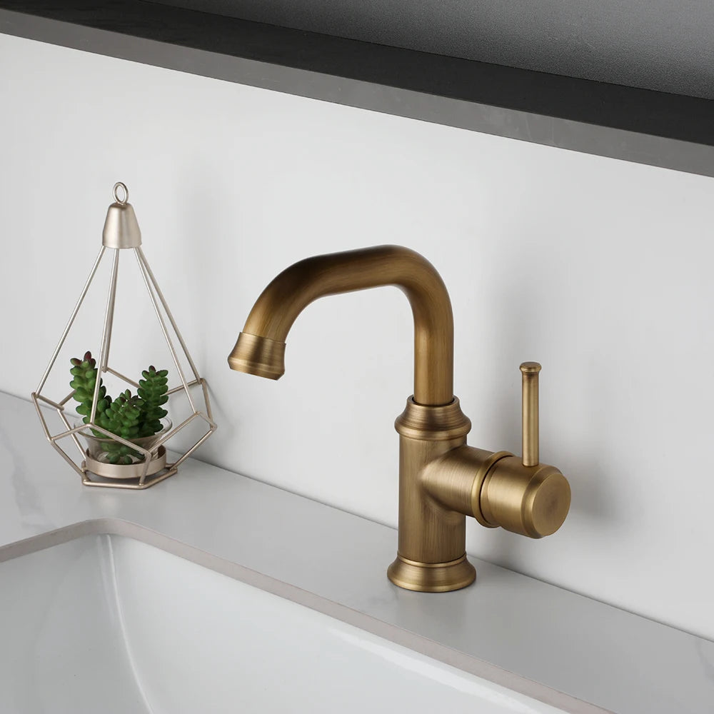 KEMAIDI Antique Brass Single Handle Bathroom Faucets Mixer Tap Multifunctional Faucets 360 Degree Swivel Bathroom Sink Faucet