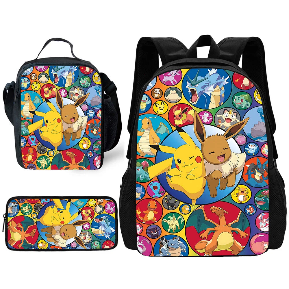 Cute Potdemiel cartoon Ball Child School Backpack with Lunch Bags ,Pencil Bags ,School Bags for Boys Girls P-PokéS Best Gift