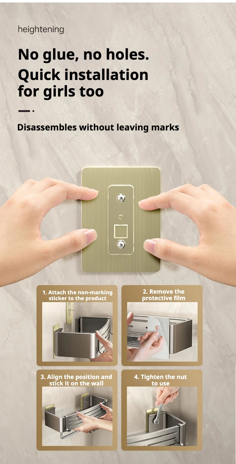 Punch-Free Bathroom Shelf Wall Mounted Shampoo Makeup Storage Holder Kitchen Toilet Square Self Adhesive No Drill Shower Shelves