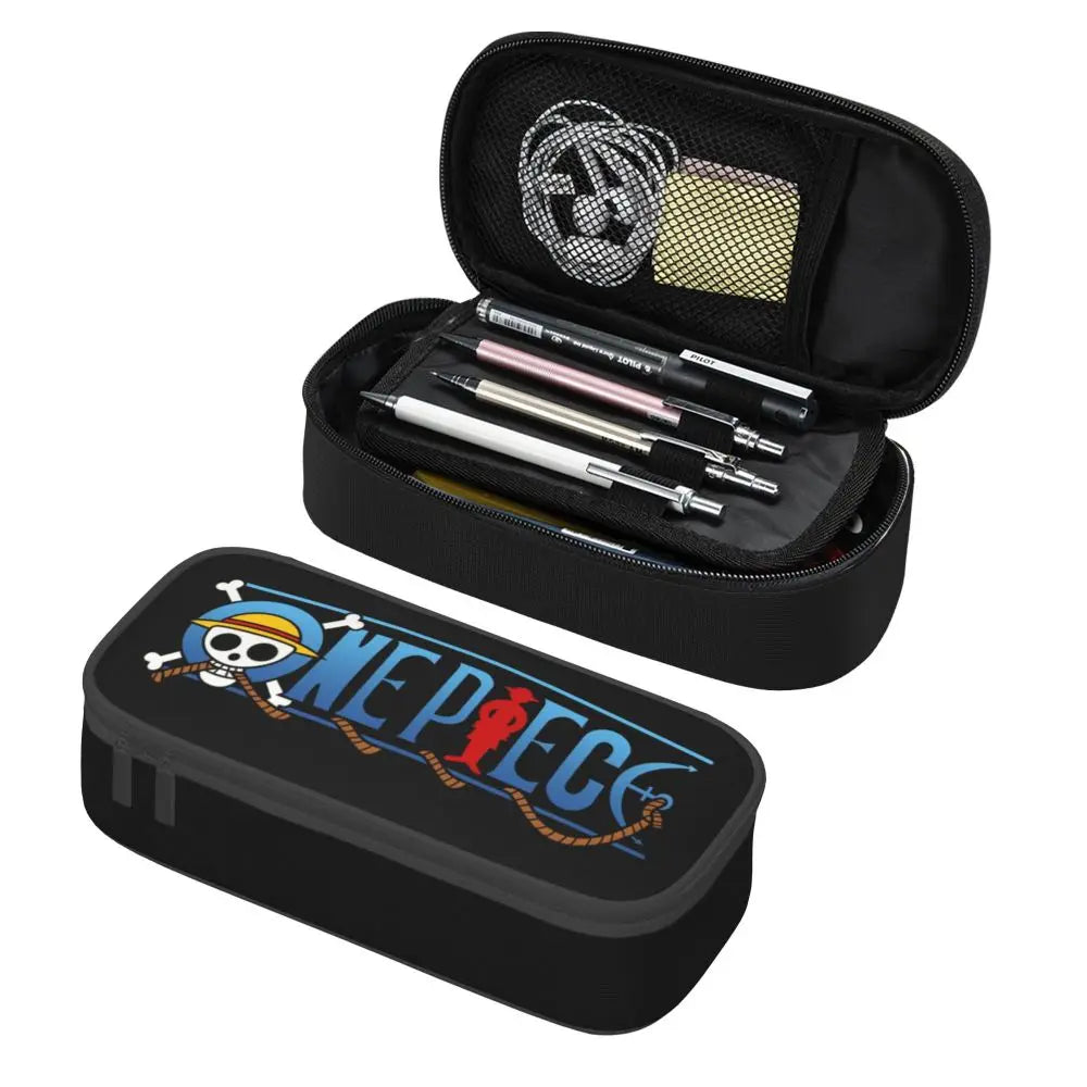 Custom One P-Pieces Cute Pencil Case Boys Girls Large Capacity Straw Hat Pirates Skull Pencil Bag Students Stationery