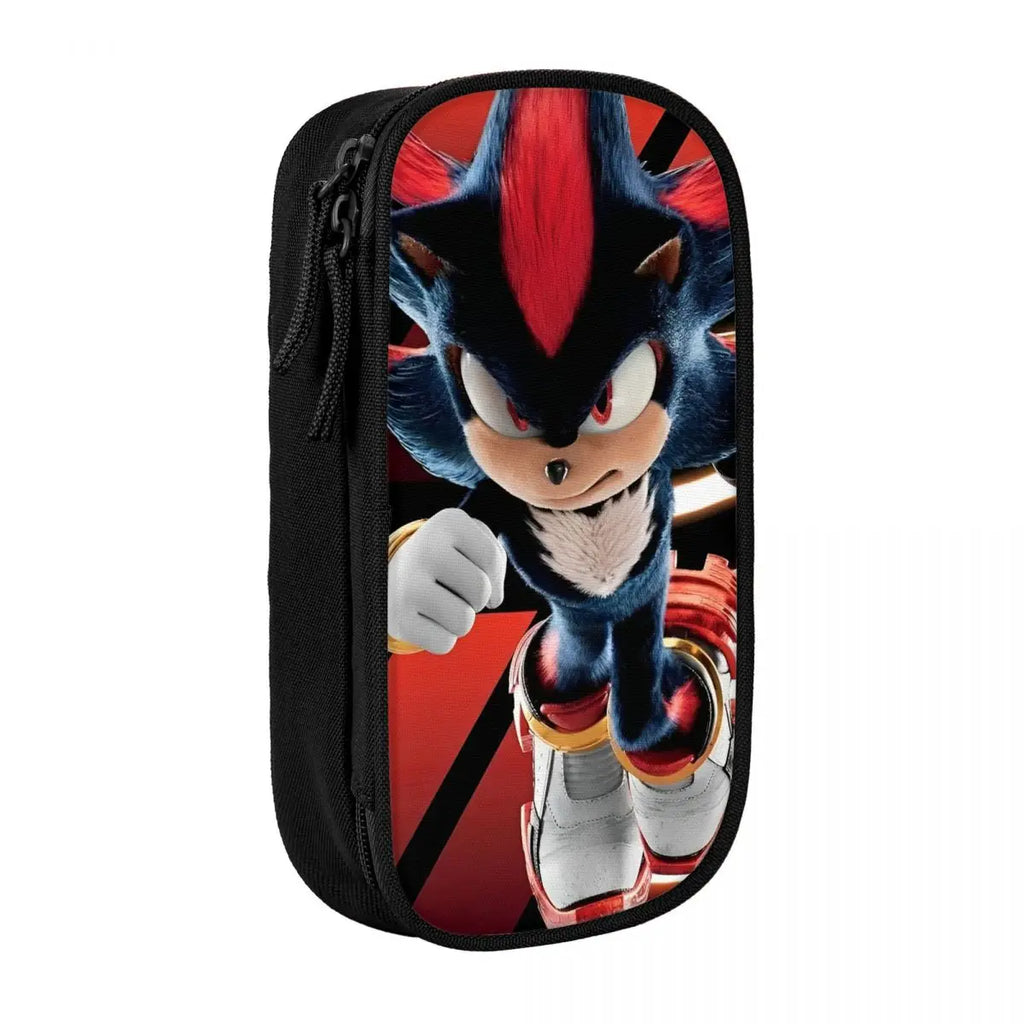 Cartoon Pencil Cases Cute Blue Hedgehogs Shadow  Pen Box Bags Student Large Storage School Supplies Zipper Pencilcases