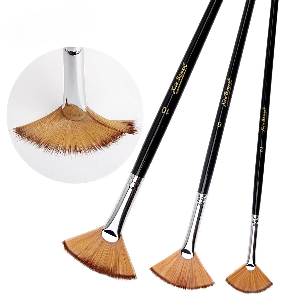 3pcs Fan Brush Set for Watercolor Oil Painting Acrylic Art Supplies Students Adults Beginners Drawing Tools