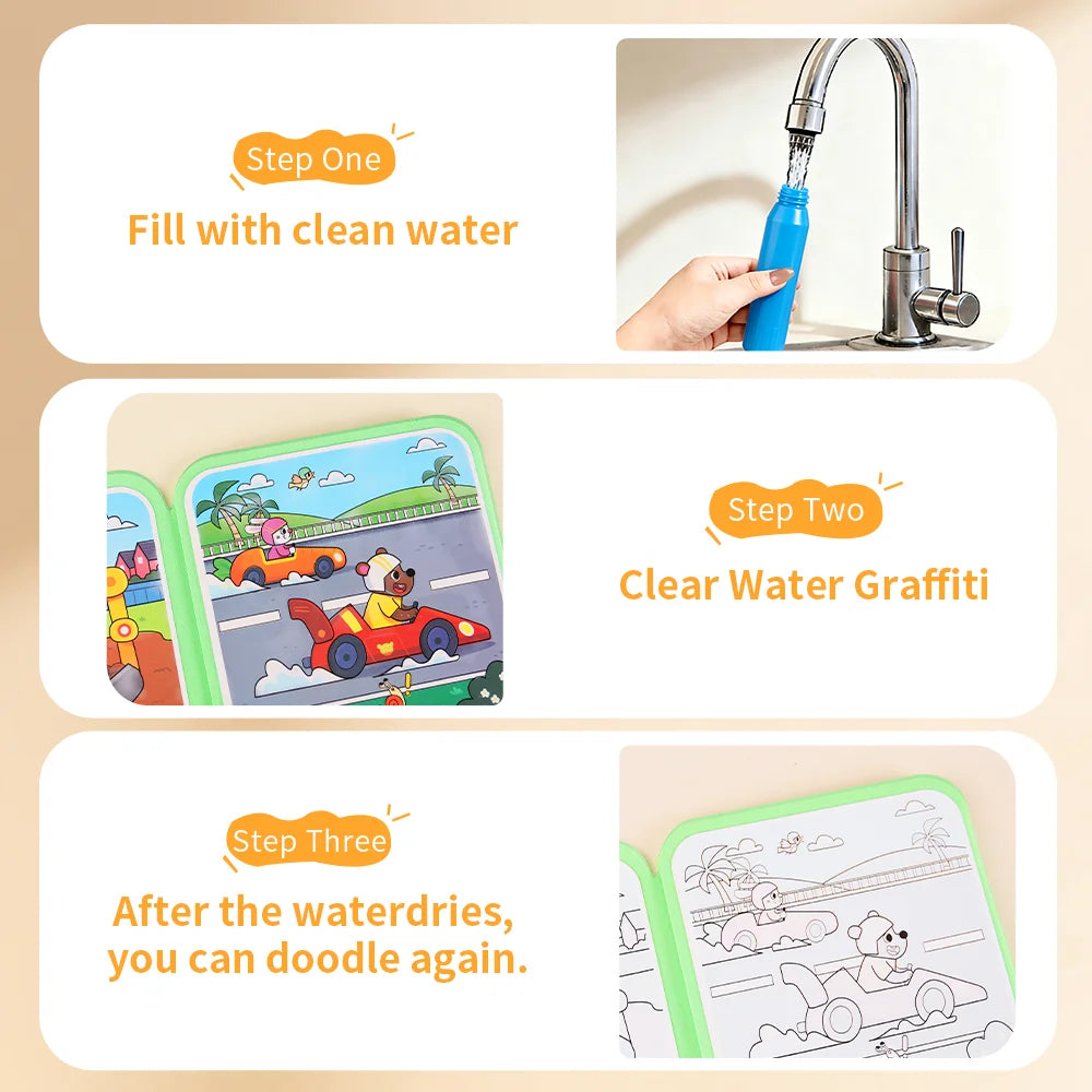 Reusable Water Drawing Doodle Book with Magic Pen, Kids Coloring Drawing Board, Early Educational Toy, Birthday Gift for Kids