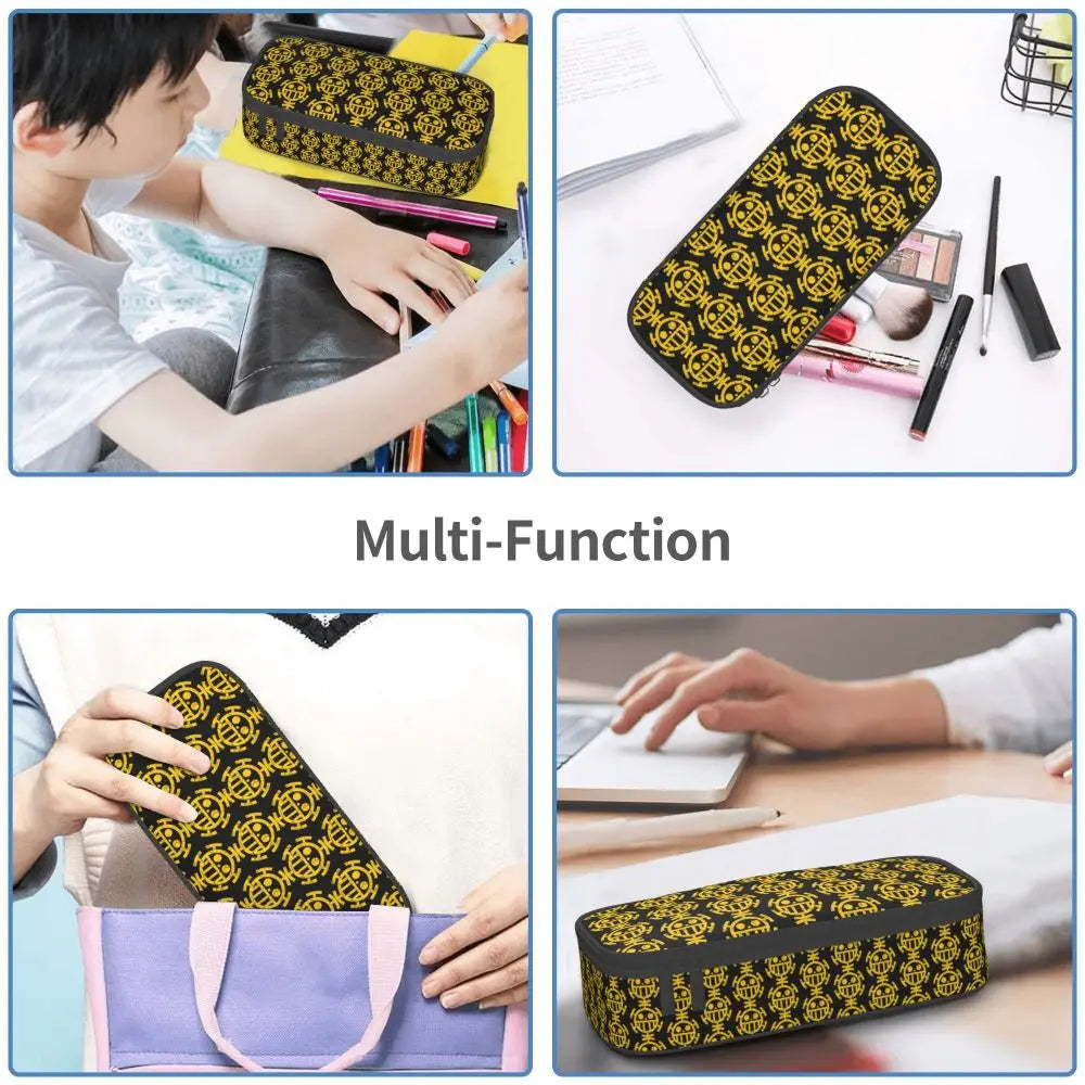 Custom One P-Pieces Cute Pencil Case Boys Girls Large Capacity Straw Hat Pirates Skull Pencil Bag Students Stationery