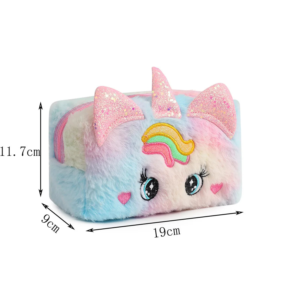 Cute Plush Unicorn Pencil Bag Aesthetic Pencil Cases Girl Kawaii Stationery Bag Children Large Capacity Pen Case School Supplies