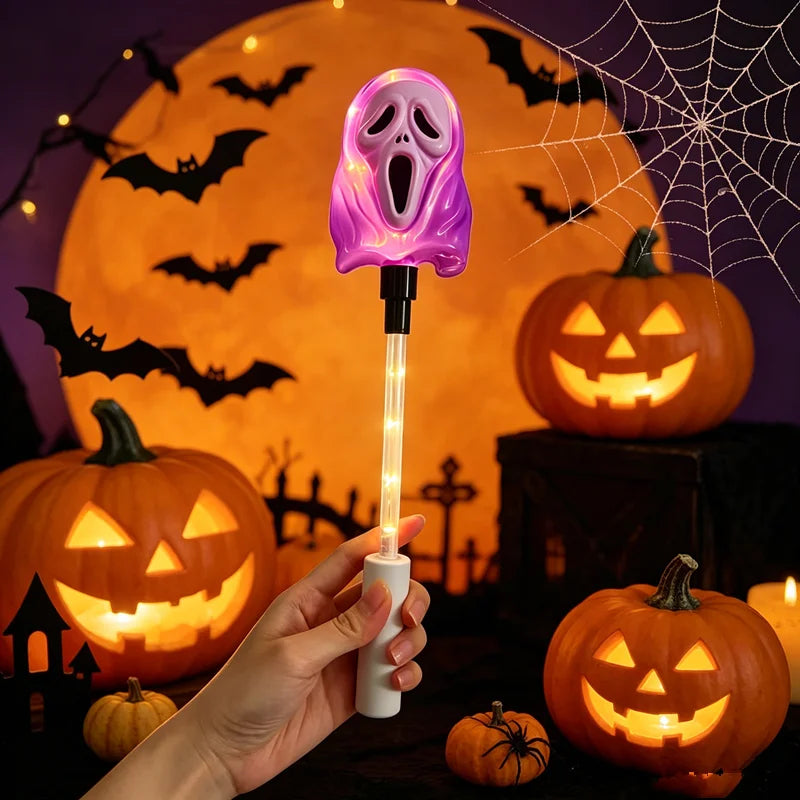 Halloween Ghost LED Light Up Wand,Battery Powered Glowing Scream Ghost Handheld Flashing Stick,Party Cosplay Decorations