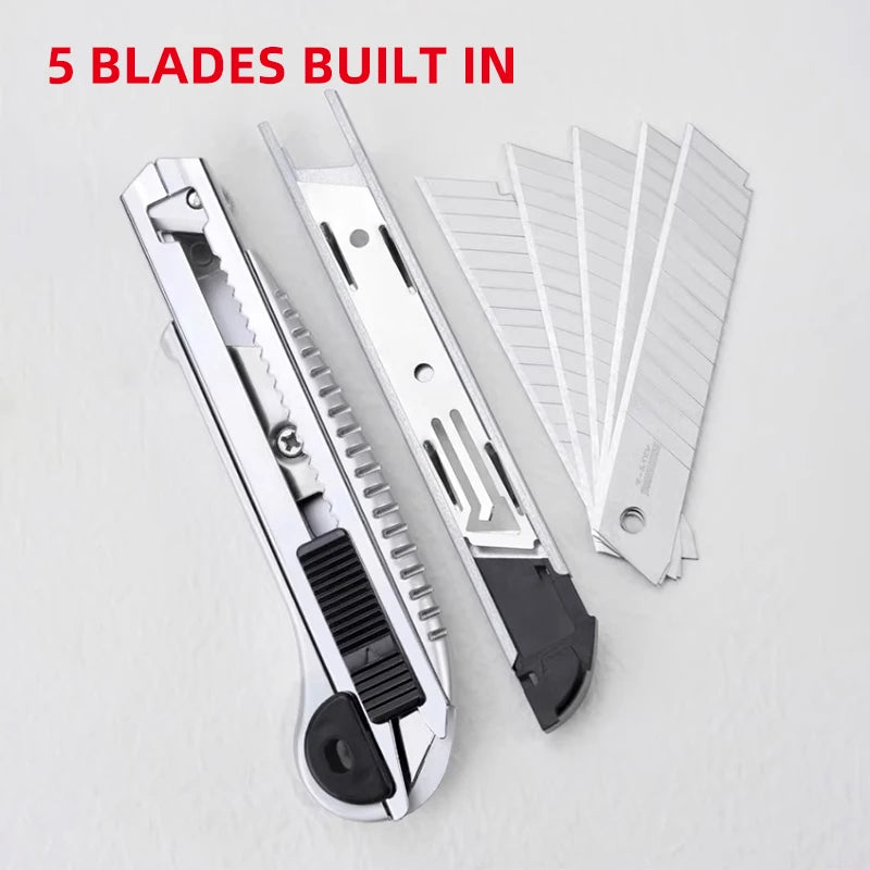 Utility Knife Box Cutter Retractable Heavy Duty Knife,Blade Storage Design 5PCS Blades Build In Professional Wallpaper Knife