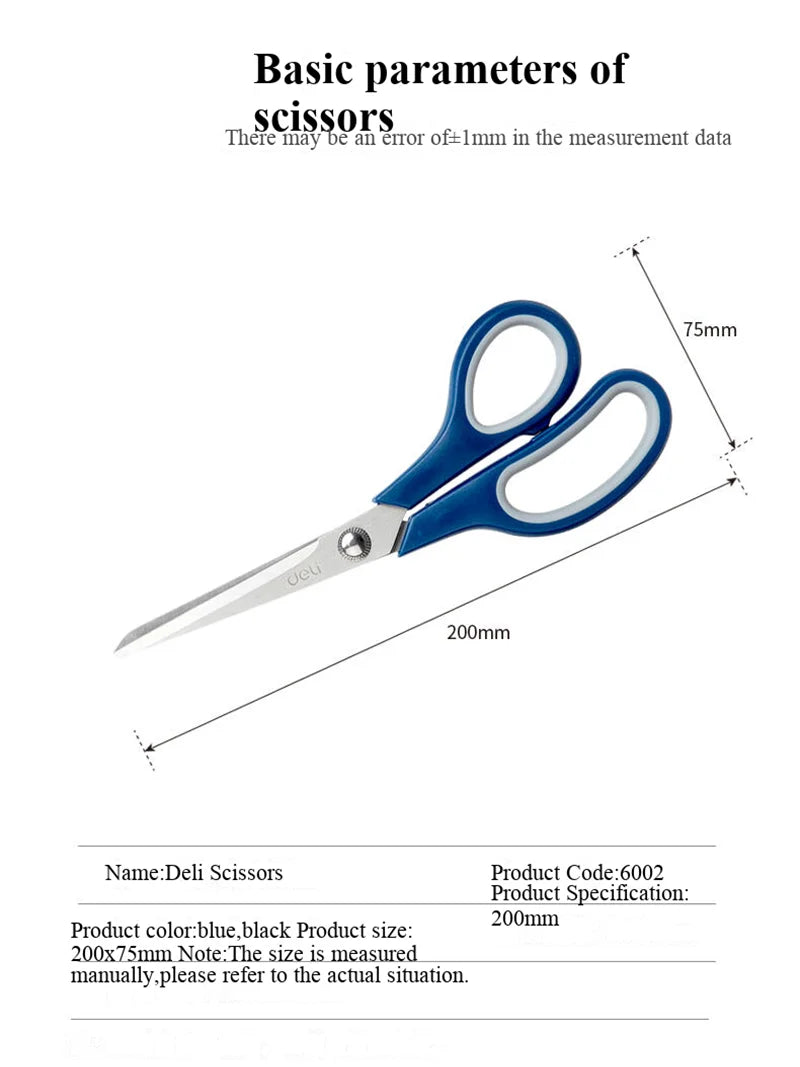 Deli 6002 200mm/7.87in Multi-functional Stainless Steel Scissors Precision Cutting Household Office Tailor's Hand Scissors