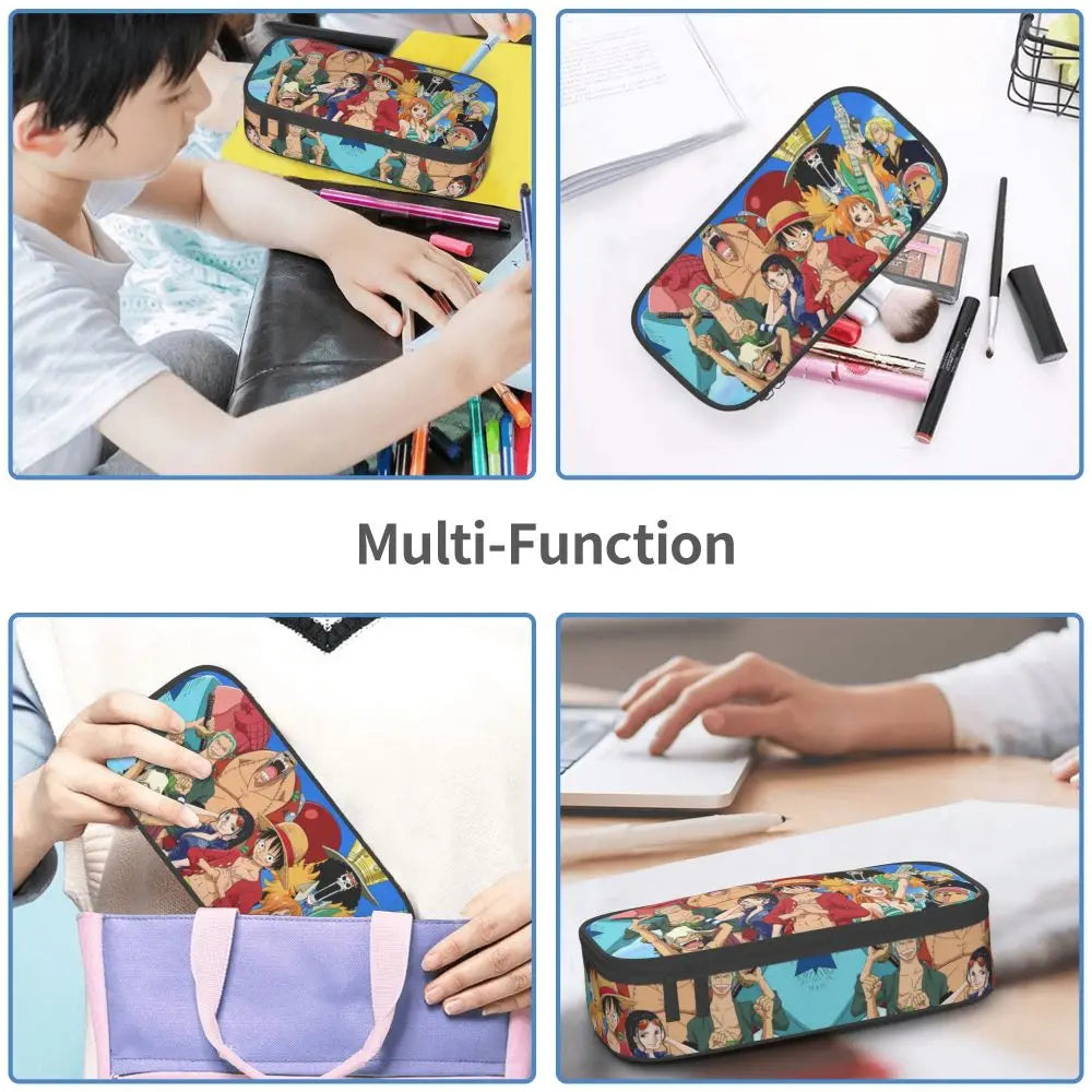 Custom One P-Pieces Cute Pencil Case Boys Girls Large Capacity Straw Hat Pirates Skull Pencil Bag Students Stationery