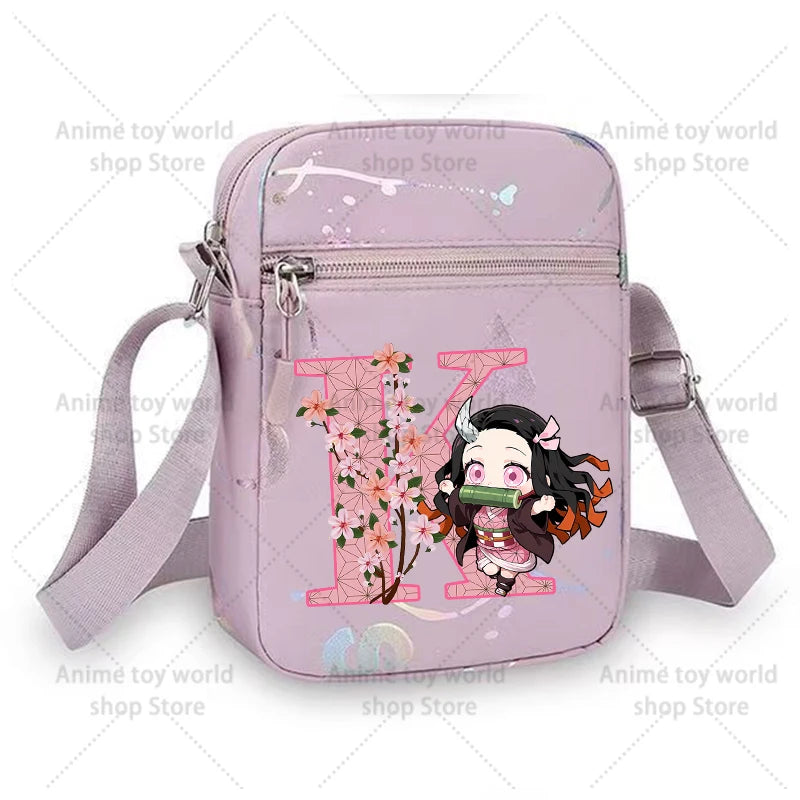 Demon Slayer Shoulder Bag for Girl Cartoon Kamado Letter Adjustable Multiple Compartments Mobile Phone Bag Casual Crossbody Bag