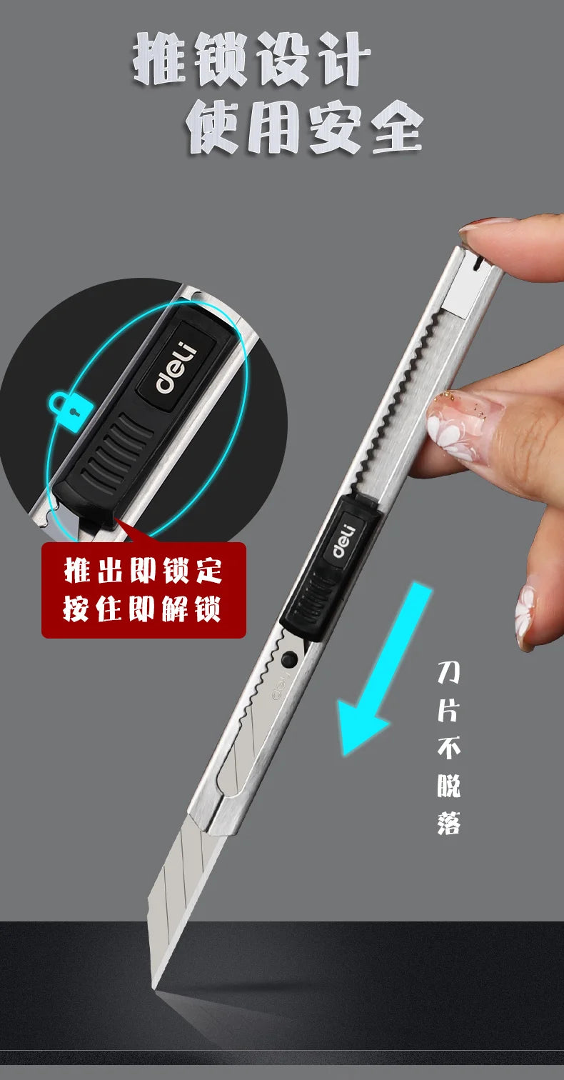 Deli Metal Utility Knife Paper Cutter Retractable Box Cutter Vinyl Craft Cutter Knife with 30 Degree Snap-off Blades  Art Knives