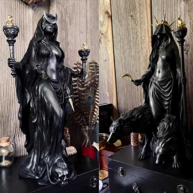 Halloween Greek Hecate Witch Statue Magic Hounds Resin Figurine Night Witch Modern Home Desktop Decoration Sculpture