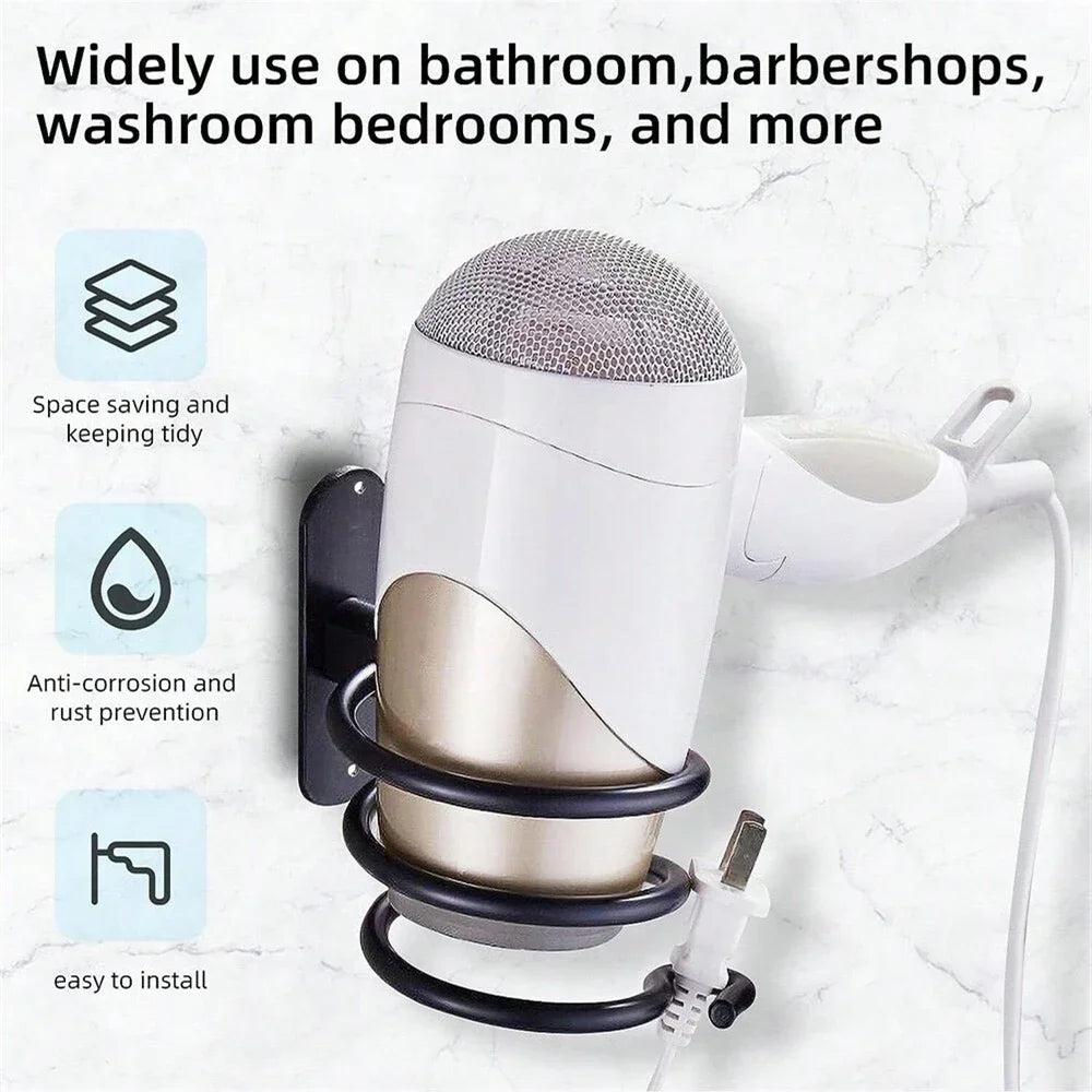 Hair Dryer Holder Wall Mounted Organizer Spiral Stand Holder Rack Aluminum Bathroom Shelf Storage Bathroom Accessory Wall Shelf