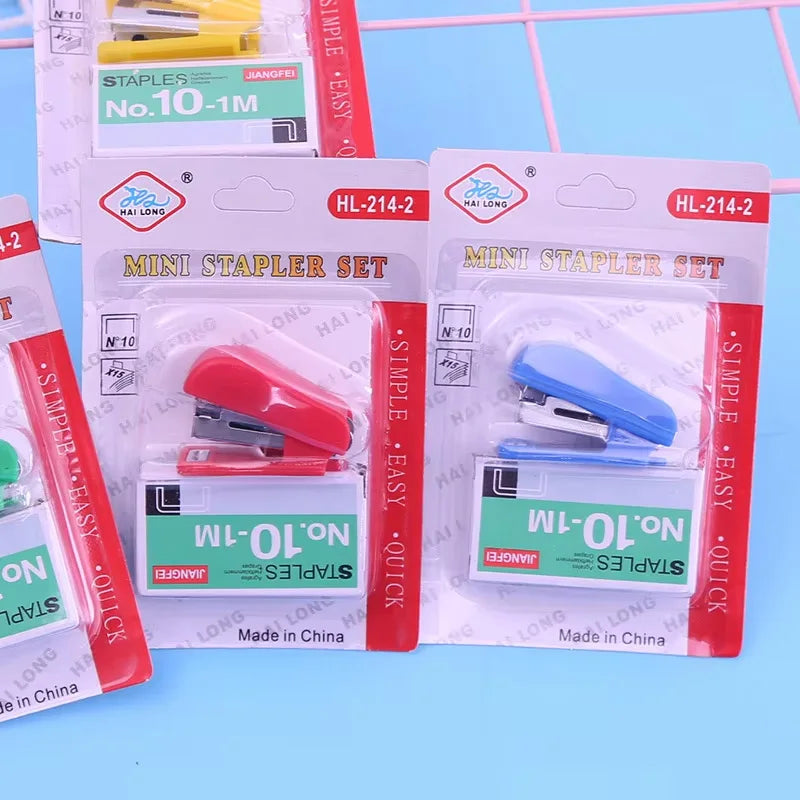 1Set Random Color Mini Size Stapler Set Solid Office Stationery Student Use For No. 10 Staples