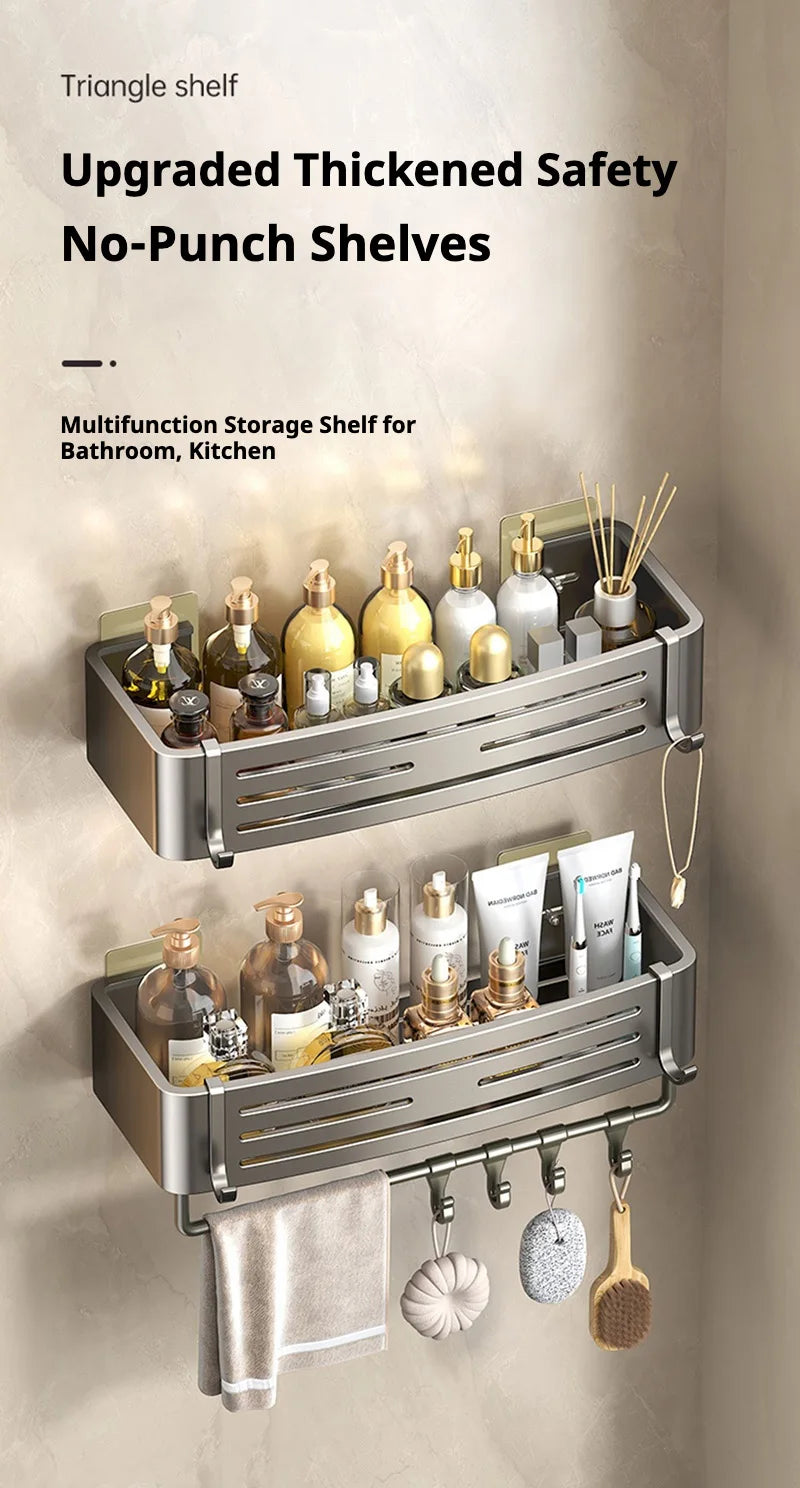 Punch-Free Bathroom Shelf Wall Mounted Shampoo Makeup Storage Holder Kitchen Toilet Square Self Adhesive No Drill Shower Shelves
