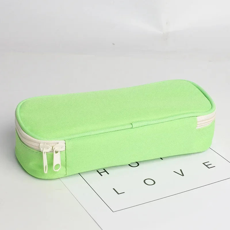 1 Piece Simplicity Student Pencil Case Creative Fashion Solid Color Pencil Bag High Capacity Canvas Stationery Storage Bag