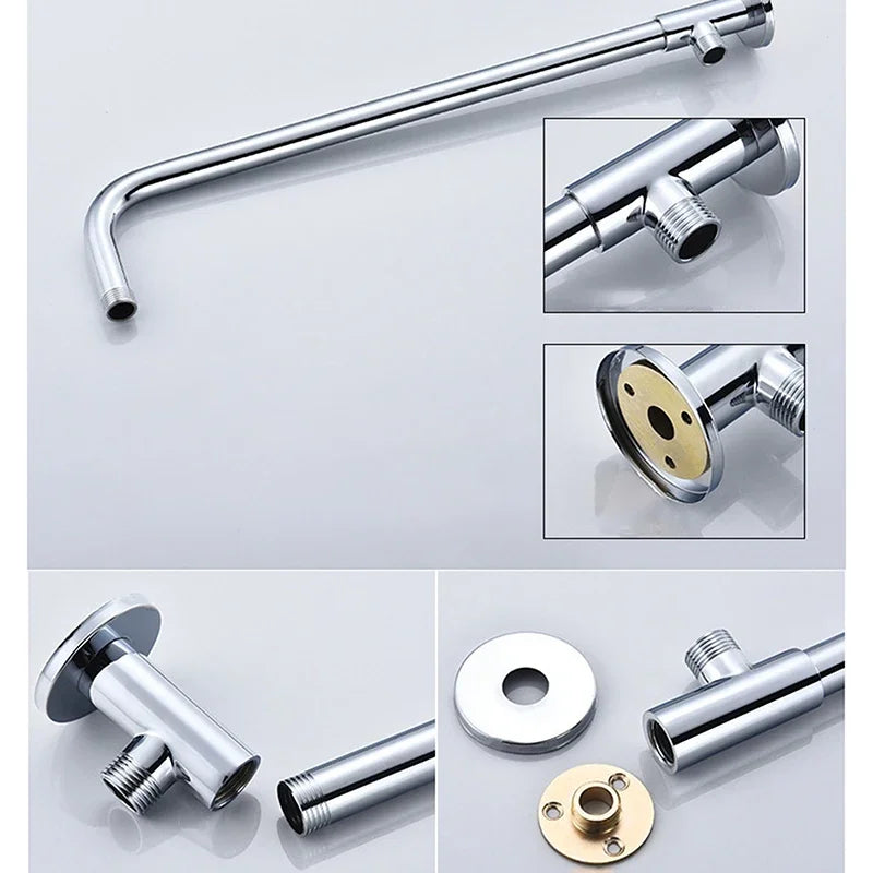 Shower Head Extension Arm Wall Mounted Stainless Steel Rainfall Extend Pipe Tube Shower Holder Base Bathroom Accessories