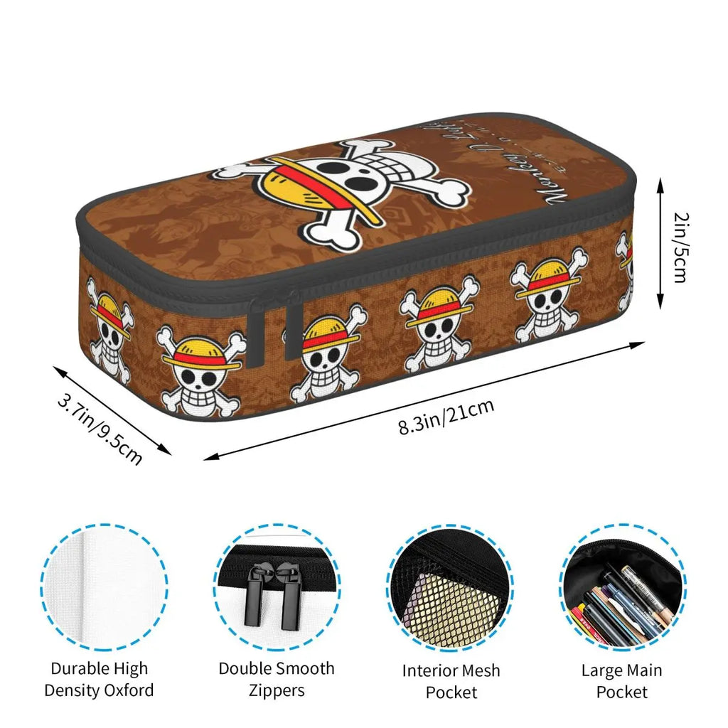 Custom One P-Pieces Cute Pencil Case Boys Girls Large Capacity Straw Hat Pirates Skull Pencil Bag Students Stationery
