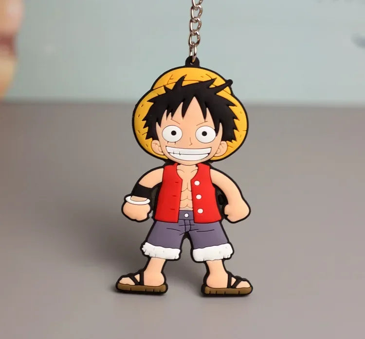 One Piece Anime Keychain Accessories Cartoons Luffy Zoro Action Figures Rubber Keyring for Car Keys Charms Key Chain Toys Gifts