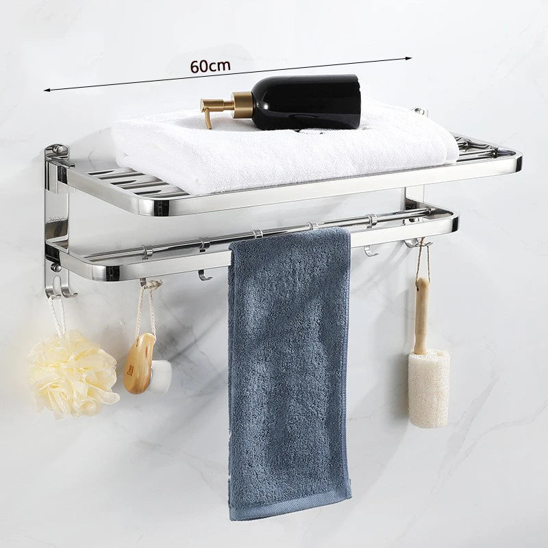 304 Stainless Steel Towel Rack Bathroom Storage Rack Non Punching Foldable Bathroom Towel Storage Rack Bathroom Hardware Pendant