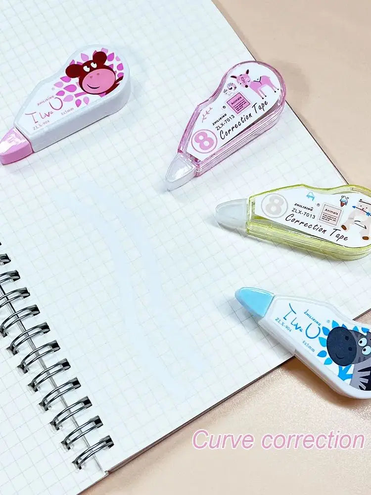 4Pcs Mini Correction Tape, Cartoon Cute Student Error Correction Supplies, Office Financial Correction Tape